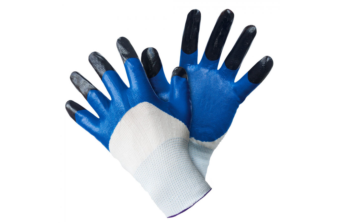 Перчатки нейлоновые с двойным нитриловым покрытием, бело-синие