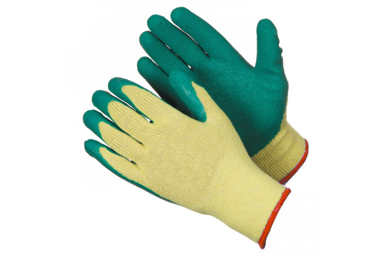 Перчатки х/б с рифленым латексным покрытием, желто-зеленые