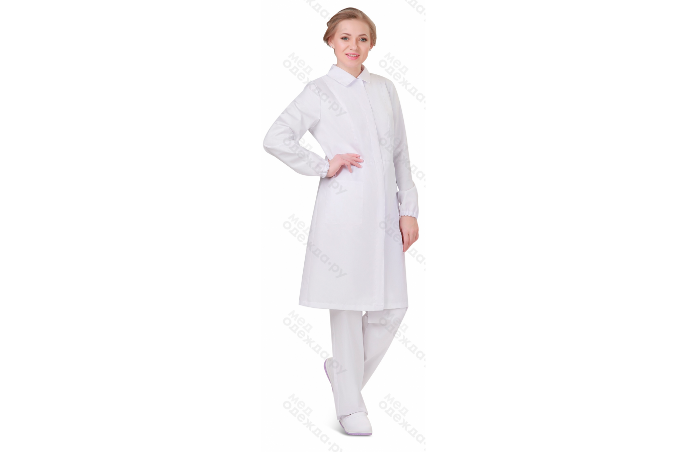Халат для пищевой промышленности женский с супатной застежкой (тк.Твил,210) DoctorBIG, белый