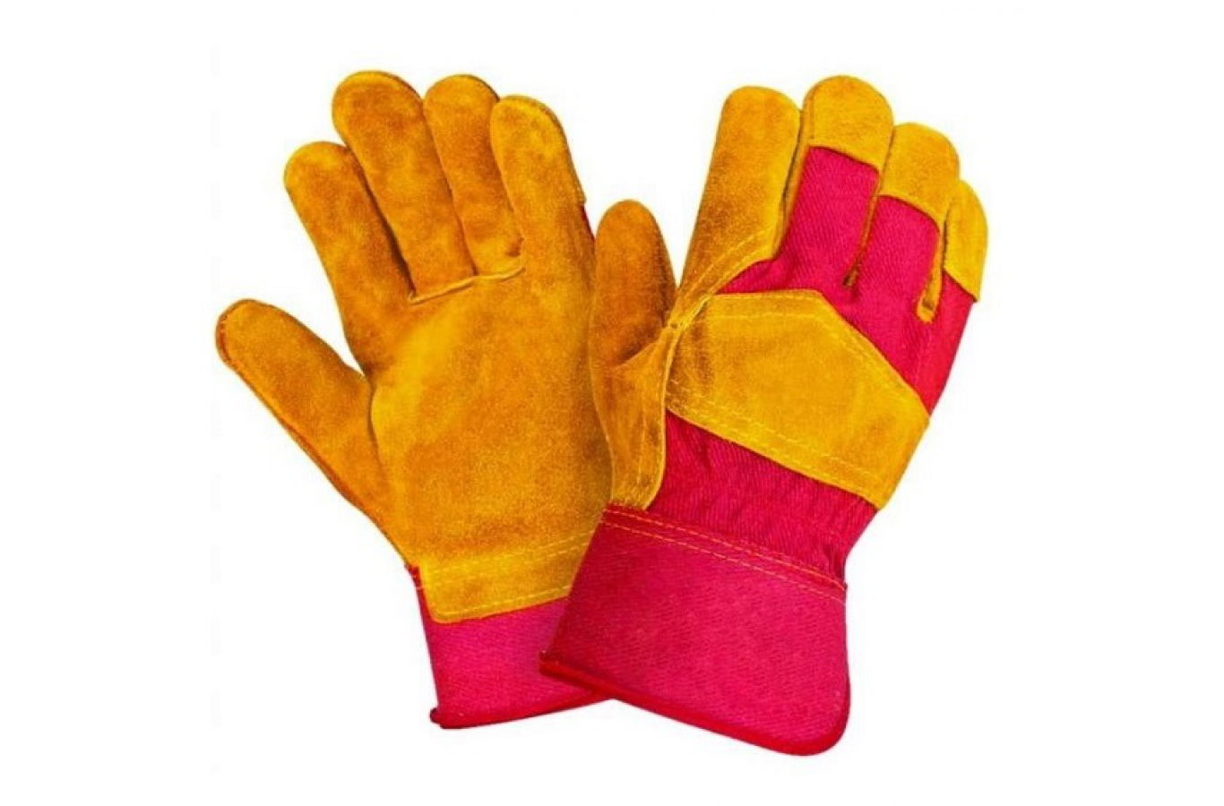Перчатки спилковые комбинированные желтые с красным (тип РУССКИЕ ЛЬВЫ)