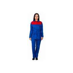 Костюм женский Передовик (тк.Смесовая,210) брюки, васильковый/красный