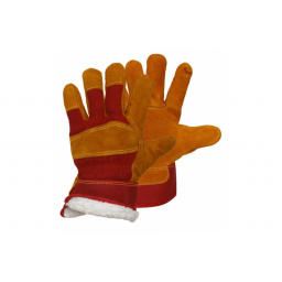 Перчатки спилковые комбинированные утепл.(иск.мех) желтые с красным (тип РУССКИЕ ЛЬВЫ)