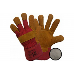 Перчатки спилковые комбинированные утепл.(иск.мех) желтые с красным (тип РУССКИЕ ЛЬВЫ)