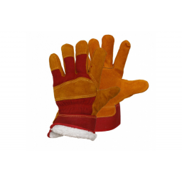 Перчатки спилковые комбинированные утепл.(иск.мех) желтые с красным (тип РУССКИЕ ЛЬВЫ)