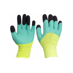 Перчатки нейлоновые со вспененным двойным латексным покрытием, желто-зеленые